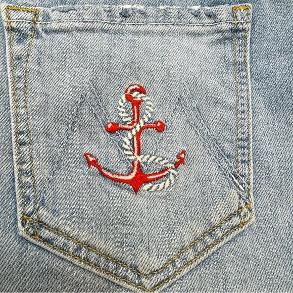 MOTHER Easy Does It Shorts Thanks Again Racer Striped Raw Hem Anchor Nautical 28 - Picture 13 of 14